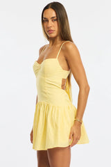 Yellow Fit And Flare Dress Back Tie