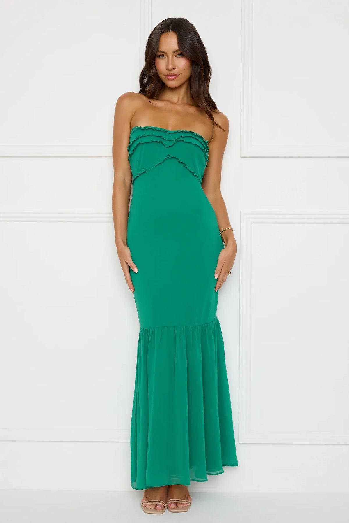 Stylish Snake Strapless Maxi Dress Green