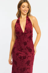 Red Halter Neck Dress Burnout