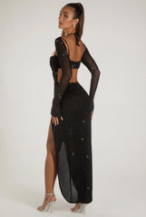 Embellished Cowl Neck Maxi Dress in Black
