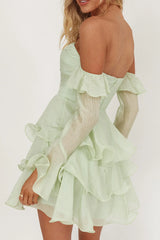 Giavana Off-Shoulder Layered Mini Dress Sage