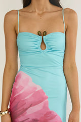 Orabella Waterdrop Wire Bust Maxi Dress Floral Aqua