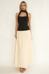 Elery Drop Waist Halter Maxi Dress Black/Cream