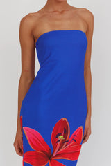 Iridian Strapless Floral Maxi Dress Blue