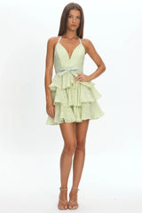 Ayala Halterneck Ruffle Mini Dress Floral Lime