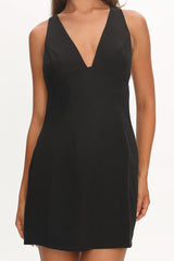 Moonlit Night Ruffle Strap Cut-Out Back Dress Black
