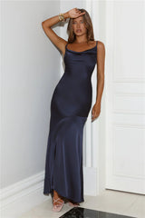 Brilliant Belle Satin Maxi Dress Navy