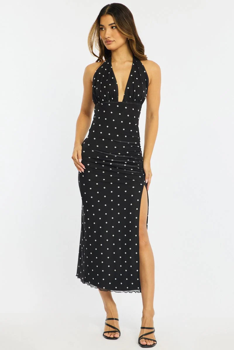 Black Polka Dot Bodycon Dress Mesh