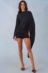 Draped Cape Mini Dress  in Black