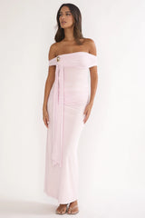 Evanthe Off-Shoulder Sash Maxi Dress Blush