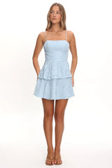 Provence Bloom Tiered Mini Dress Eyelet Blue