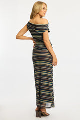 Grey Stripe Bodycon Dress Off Shoulder