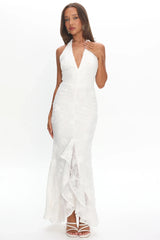 Alisette Halter Split Maxi Dress White