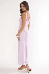 Saffra Shoulder Sash Ruched Maxi Dress Lilac