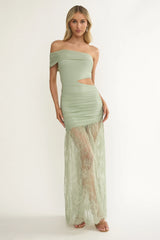 Gala Cut-Out Waist Lace Maxi Dress Sage