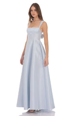 Square Neck Fit and Flare Gown in Light Blue
