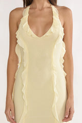 Collins Halter Ruffle Trim Maxi Dress Butter