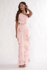 Luli One-Shoulder Cut-Out Maxi Dress Textured Blush