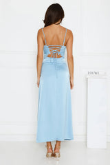 Softly In Season Satin Maxi Dress Blue