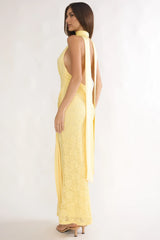 Adair Halterneck Waist Sash Maxi Dress Lace Butter