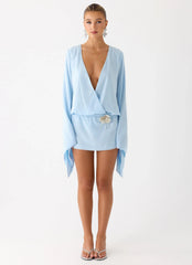 Junia Long Sleeve Mini Dress - Pale Blue
