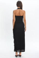 Lorely Halterneck Mesh Maxi Dress Black
