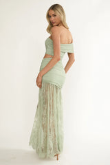 Gala Cut-Out Waist Lace Maxi Dress Sage