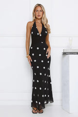 Polka Dot Parade Halter Maxi Dress Black