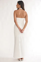 Evenings Asymmetric Halter Maxi Dress White