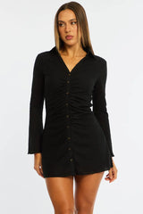 Black Shirts Dress Gathering Front