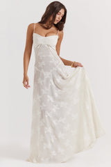 vintage cream floral lace back maxi dress