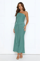 Dressed In Love One Shoulder Mesh Maxi Dress Green