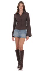 Pinstripe Button-Up Shirt in Brown