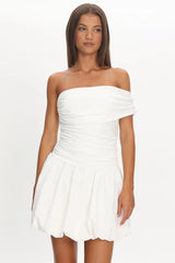 Dalayla One-Sleeve Balloon Skirt Mini Dress White