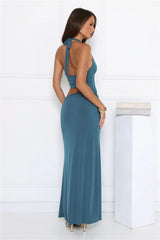 Take My Advice Halter Maxi Dress Teal