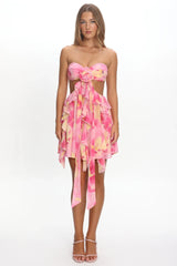 Santiago Cut-Out Ruffle Mini Dress Print Pink