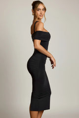 Off-Shoulder Draped Midaxi Dress in Black