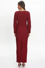 Briona Long Sleeve Buckle Maxi Dress Burgundy