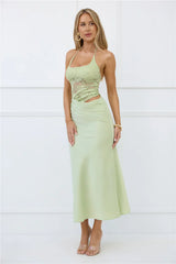 Radiate Positivity Halter Lace Maxi Dress Sage