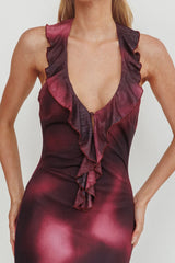 Live Loud Ruffle Halterneck Maxi Dress Print Brown