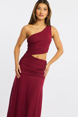 Red One Shoulder Dress Cut Out Detail
