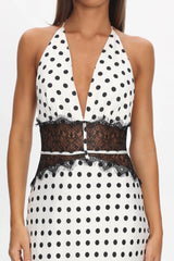 Tarly Lace Waist Halter Maxi Dress Polka Dot White