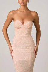 Embellished Sweetheart-Neck Fishtail Gown in Dusty Rose