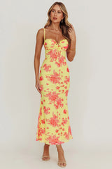Fortune Mesh Floral Midi Dress Pink/Yellow