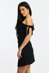 Black Bodycon Dress Tie Up Shoulder