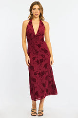 Red Halter Neck Dress Burnout