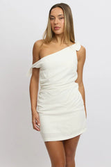 White Bodycon Dress Tie up Shoulder Linen