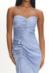 Molinda Strapless Ruched Drawstring Maxi Dress Blue