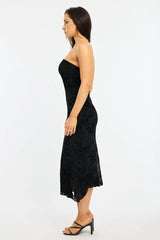 Black Bodycon Dress Strapless Burnout
