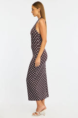 Brown Polka Dot Bodycon Dress Halter Neck